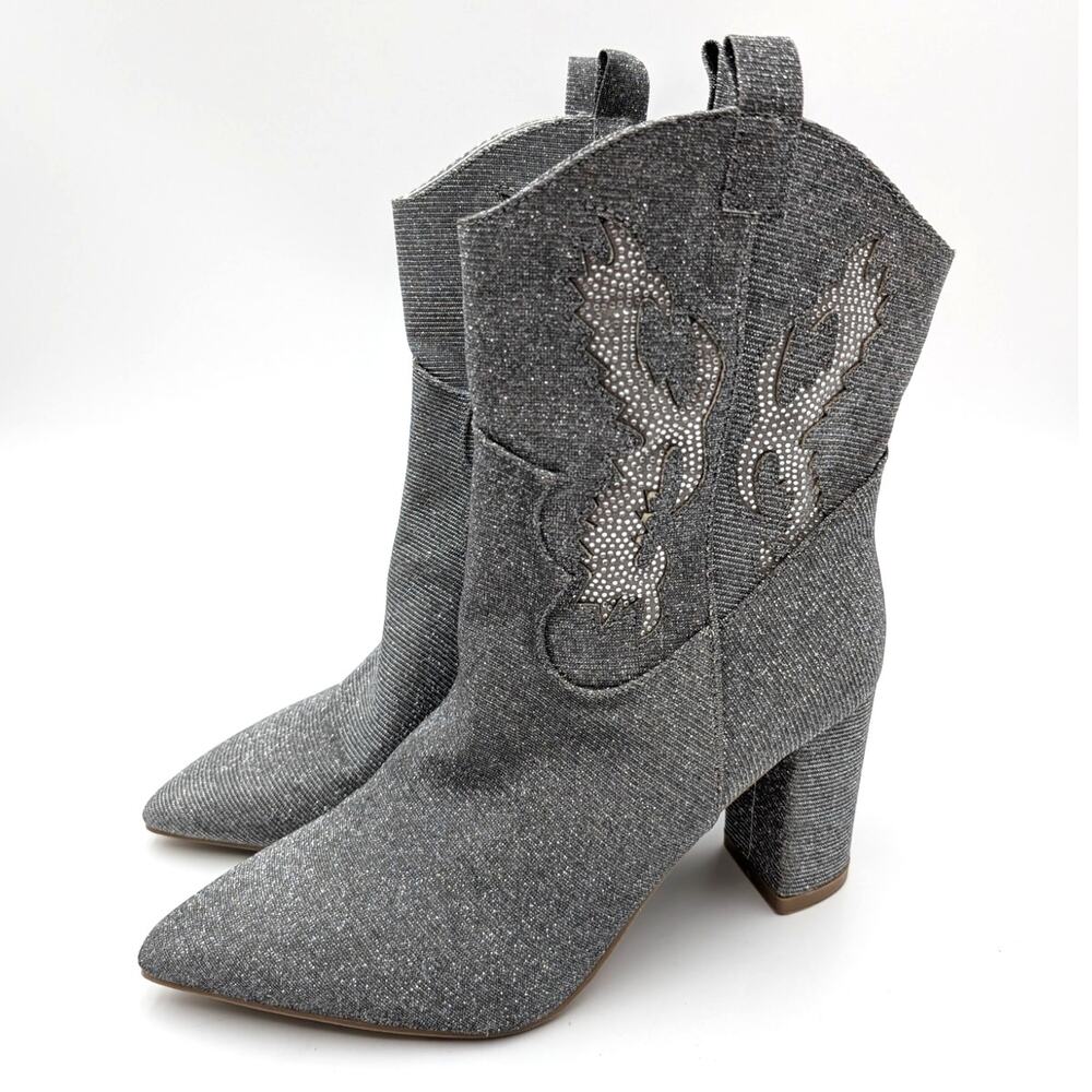 Mia Gypsi Rhinestone Western Ankle Boots Women's Silver Size US8.5M EU39
